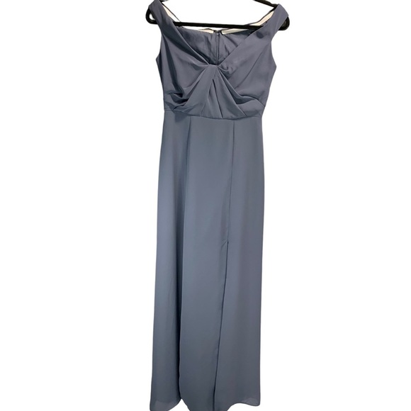 Social Bridesmaids OFF-THE-SHOULDER PLEATED BODICE DRESS WITH FRONT SLITS 8186 - Picture 3 of 8